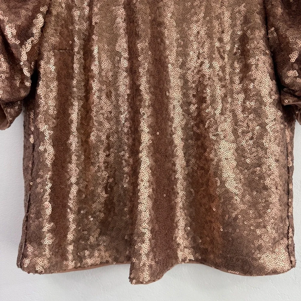 Abercrombie & Fitch Sequin Puff Sleeve Top Small Rose Gold Holiday Party Glam